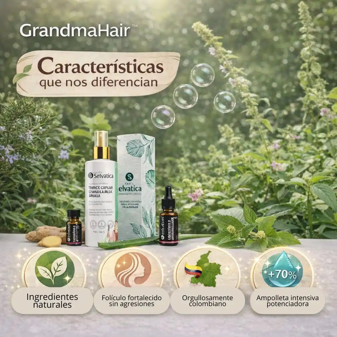 GrandmaHair™ – Tónico + Ampolla, Dúo Anticaída el secreto de la Abuela